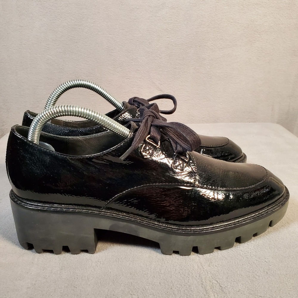 Donald Pliner Emill Oxford Womens 8M‎ Black Patent Leather Lug Sole Goth Grunge - Picture 3 of 8